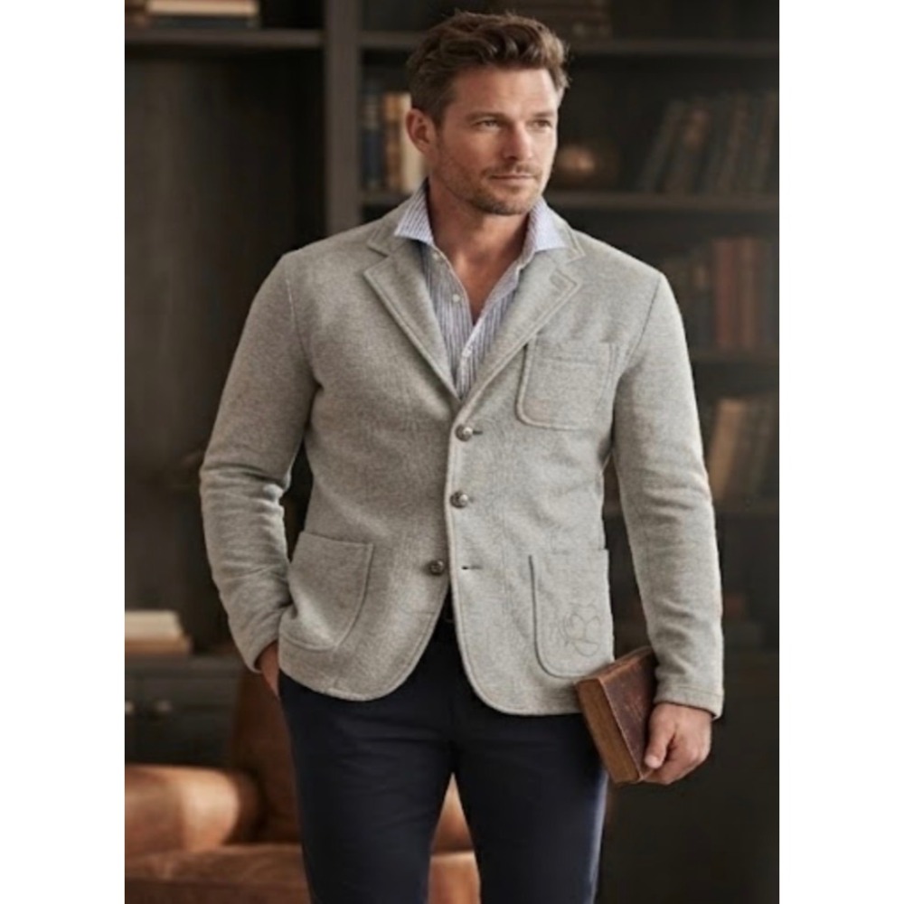 Ralph Lauren Rugby Mens XS Gray Knit Jersey Blazer Sport Coat Embroidered Crest